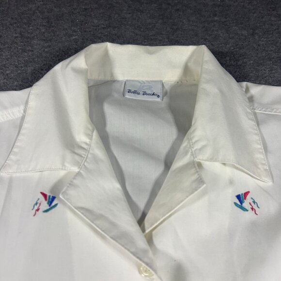 Vintage White Button Up Top Size M Embroidered Sailboats Classic 90s Coastal Gma - Picture 7 of 11